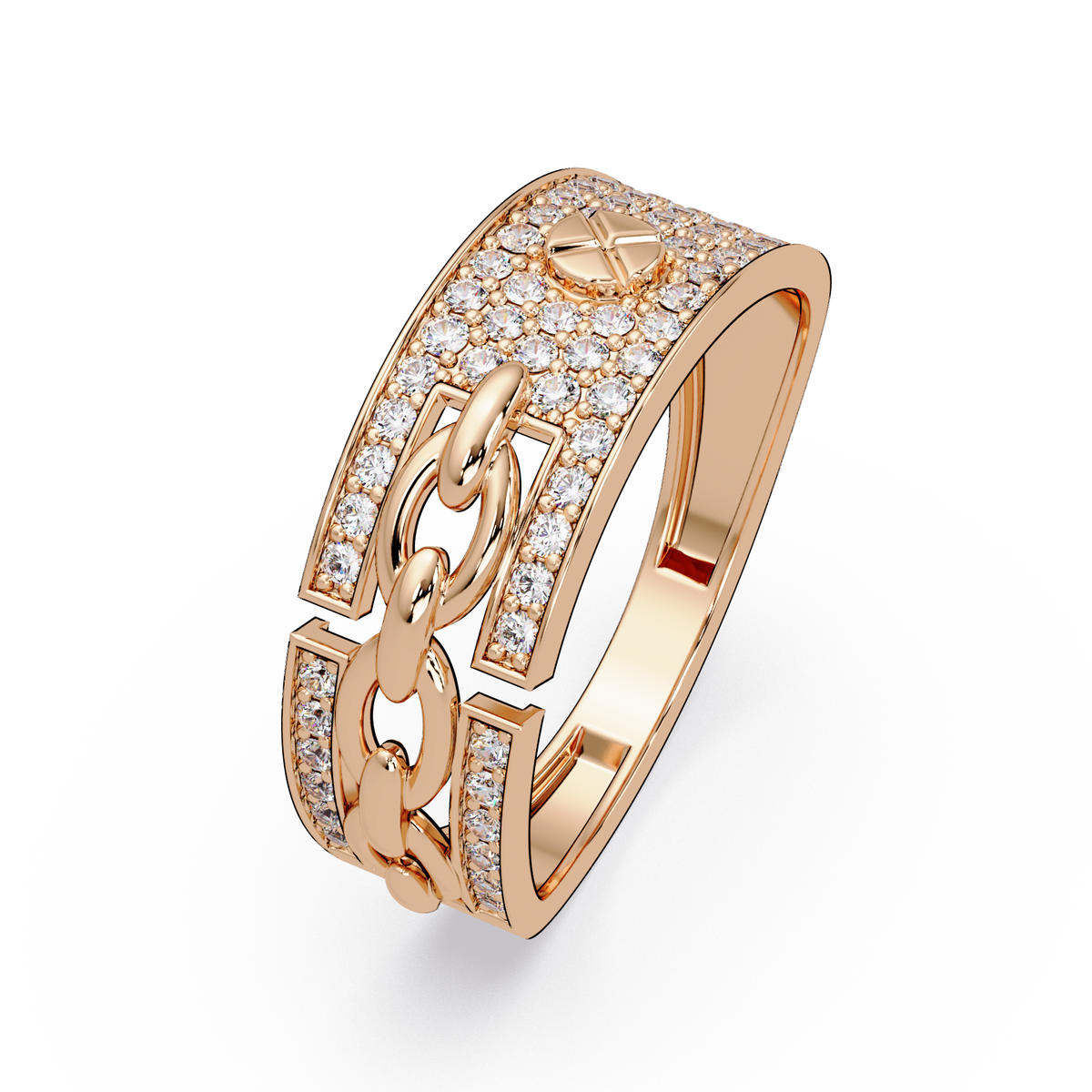 Round Lab Grown Diamond Chain Link Band Bold Ring - HIGHCARAT DIAMONDS
