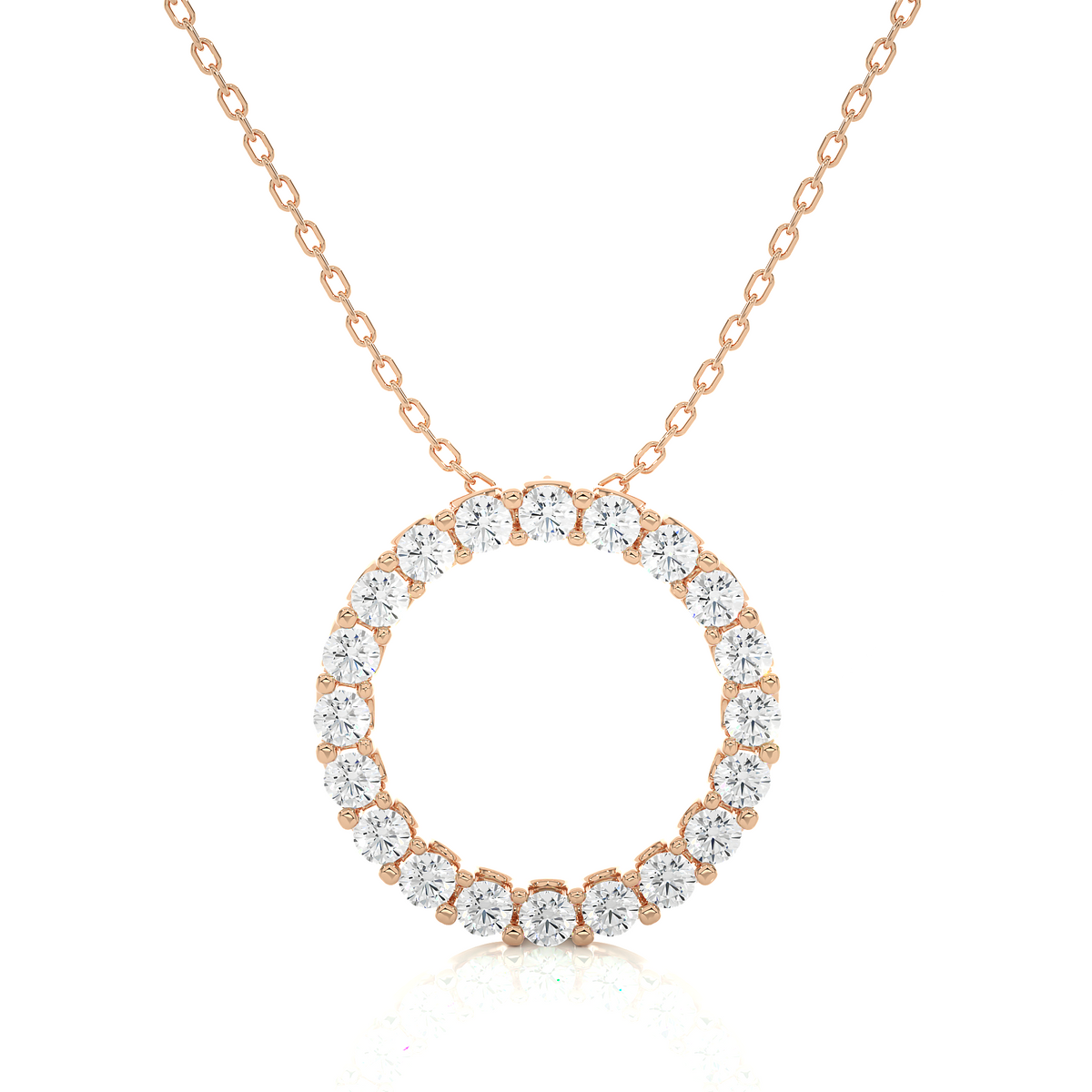 Rose gold round diamond circle necklace with minimal open design