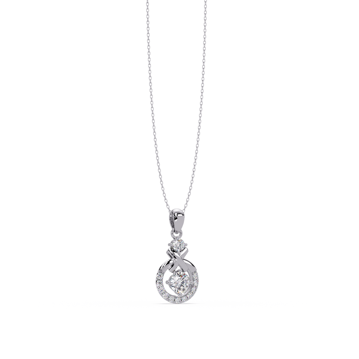 Round Lab Grown Diamond Circle X-Design Bail Halo Pendant - HIGHCARAT DIAMONDS