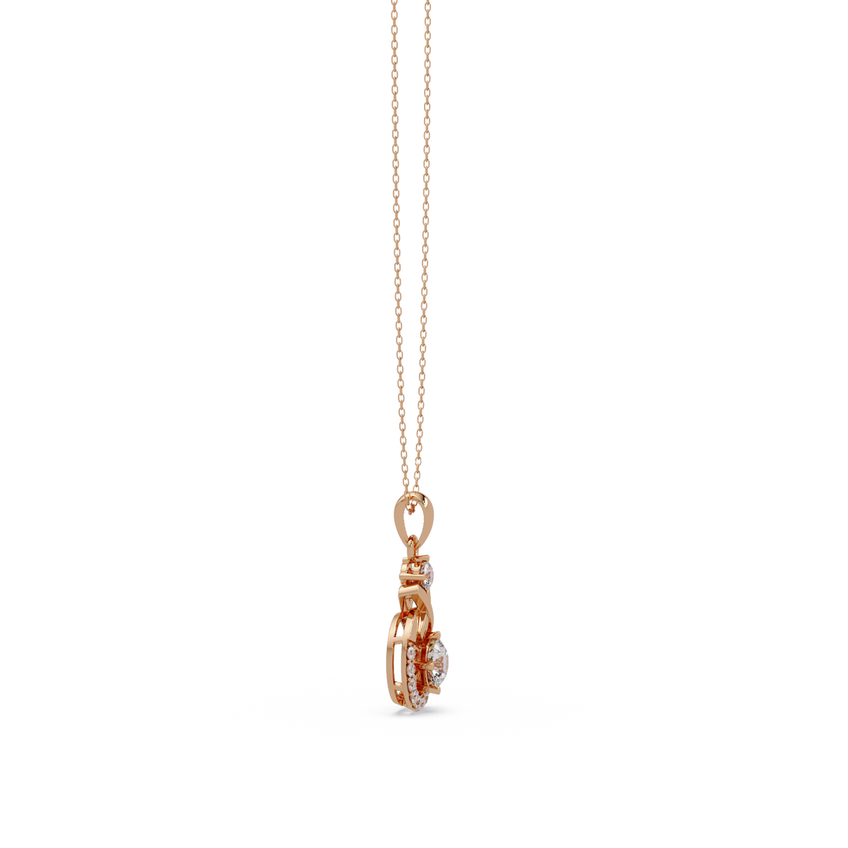 Round Lab Grown Diamond Circle X-Design Bail Halo Pendant - HIGHCARAT DIAMONDS