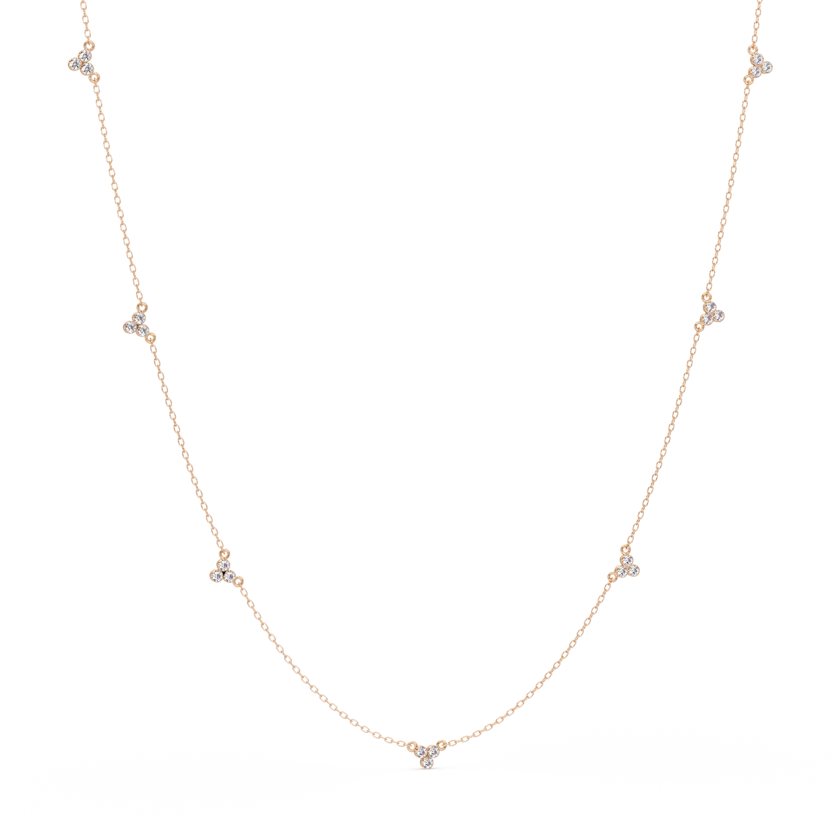 Round Lab-Grown Diamond Cluster Station Necklace in Yellow Gold - HIGHCARAT DIAMONDS