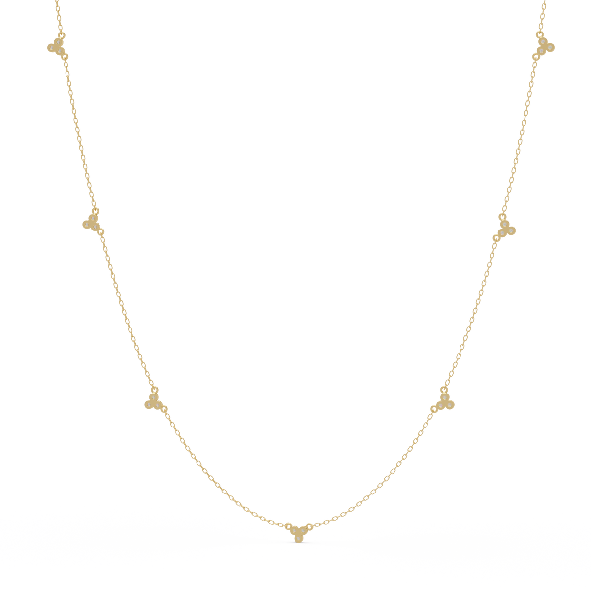 Round Lab-Grown Diamond Cluster Station Necklace in Yellow Gold - HIGHCARAT DIAMONDS