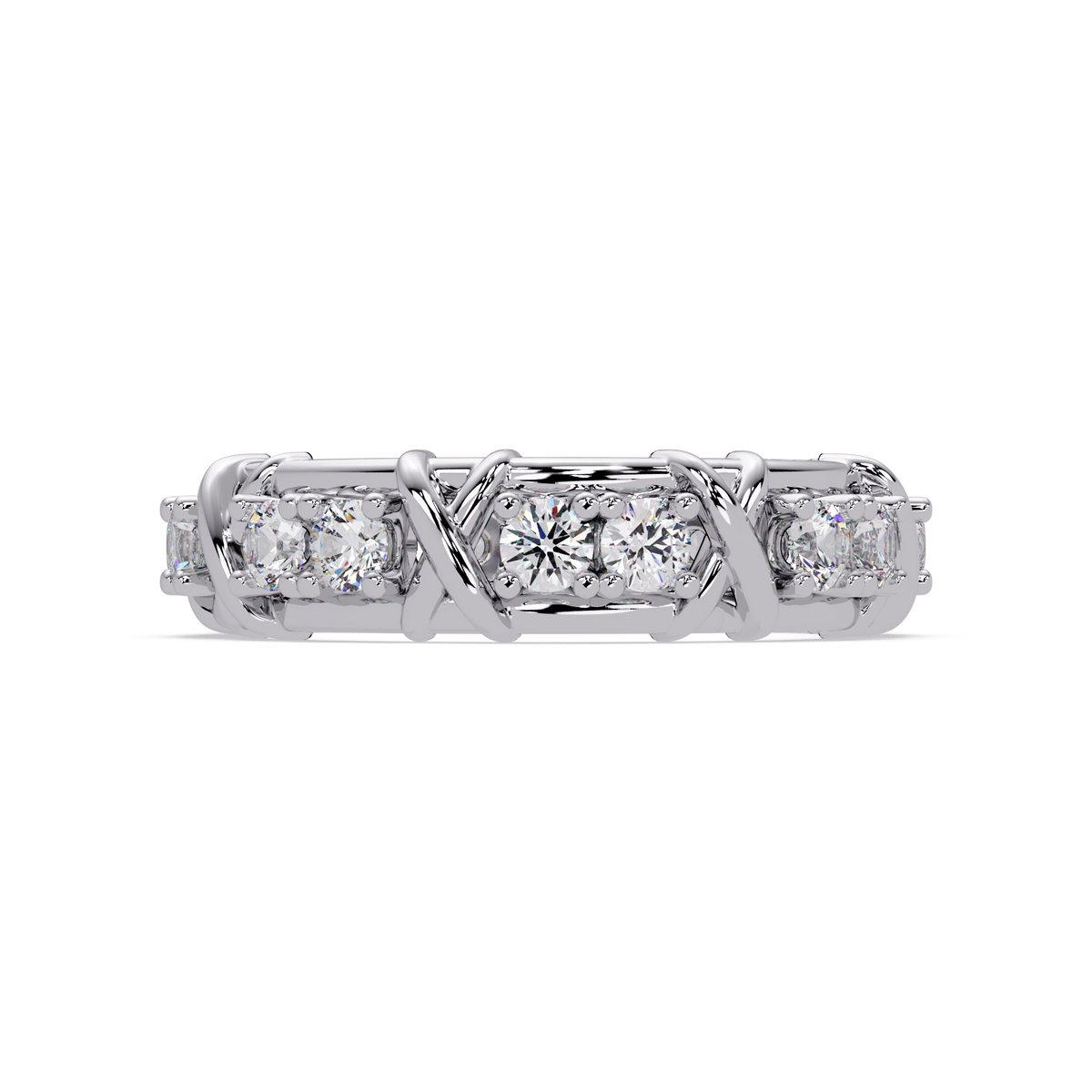 Round Lab Grown Diamond Criss Cross Link Band Ring - HIGHCARAT DIAMONDS