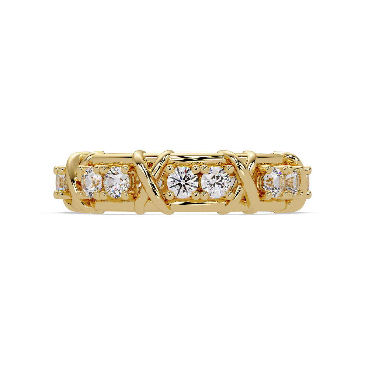 Round Lab Grown Diamond Criss Cross Link Band Ring - HIGHCARAT DIAMONDS