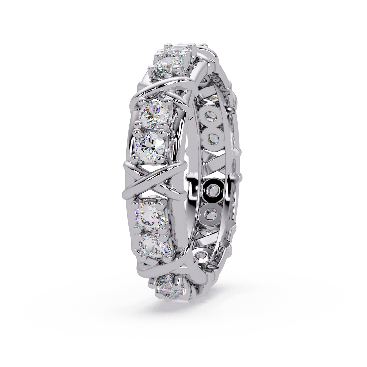 Round Lab Grown Diamond Criss Cross Link Band Ring - HIGHCARAT DIAMONDS