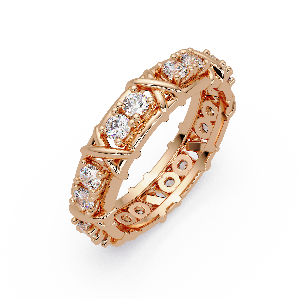 Round Lab Grown Diamond Criss Cross Link Band Ring - HIGHCARAT DIAMONDS