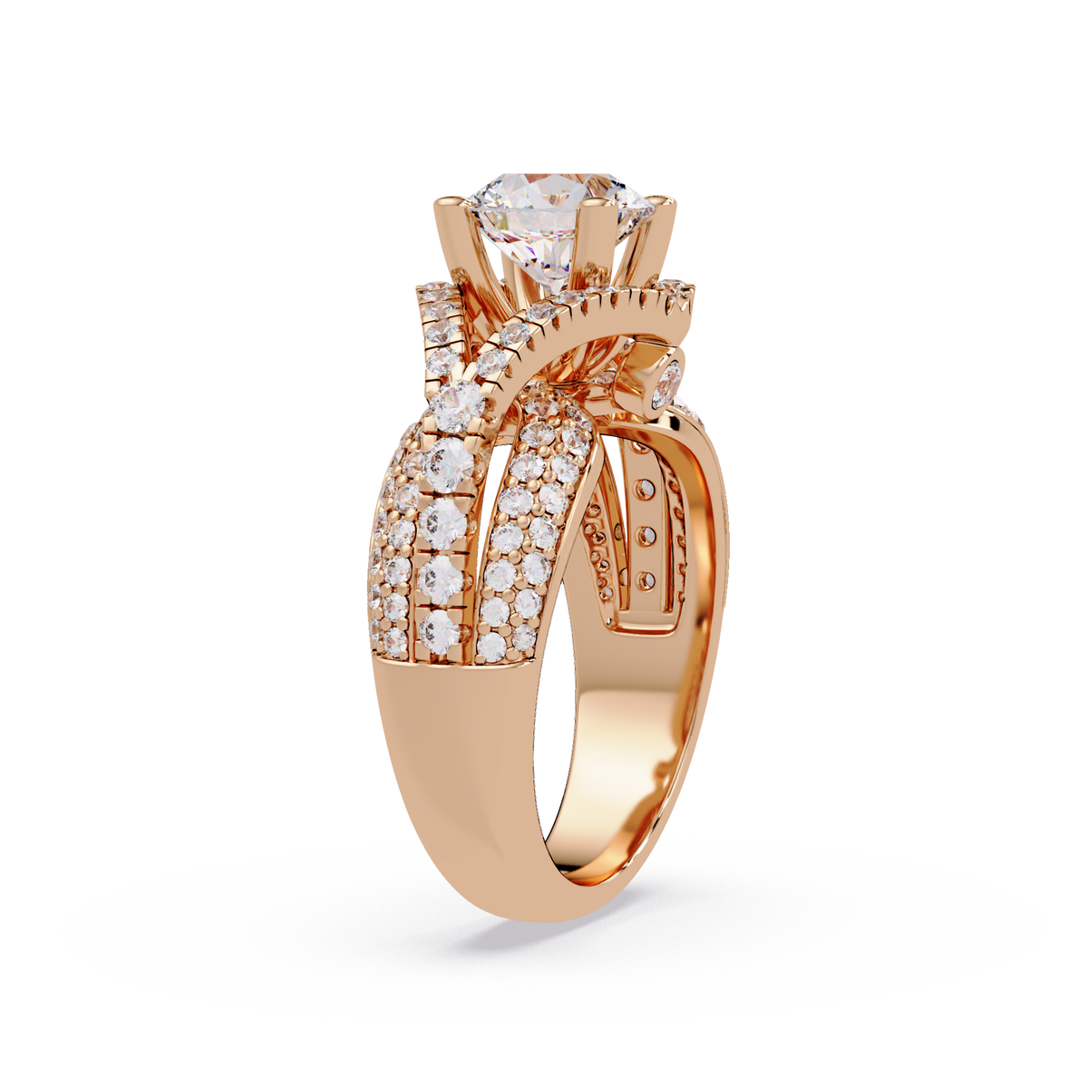 Oval Lab Grown Diamond Criss-Cross Pave Statement Ring - HIGHCARAT DIAMONDS