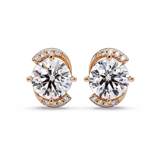 Round Lab Grown Diamond Curved Accent Stud Earrings - HIGHCARAT DIAMONDS