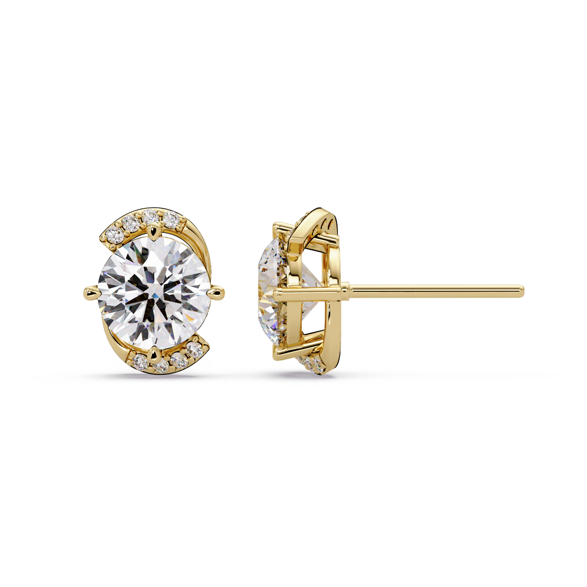 Round Lab Grown Diamond Curved Accent Stud Earrings - HIGHCARAT DIAMONDS