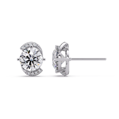 Round Lab Grown Diamond Curved Accent Stud Earrings - HIGHCARAT DIAMONDS