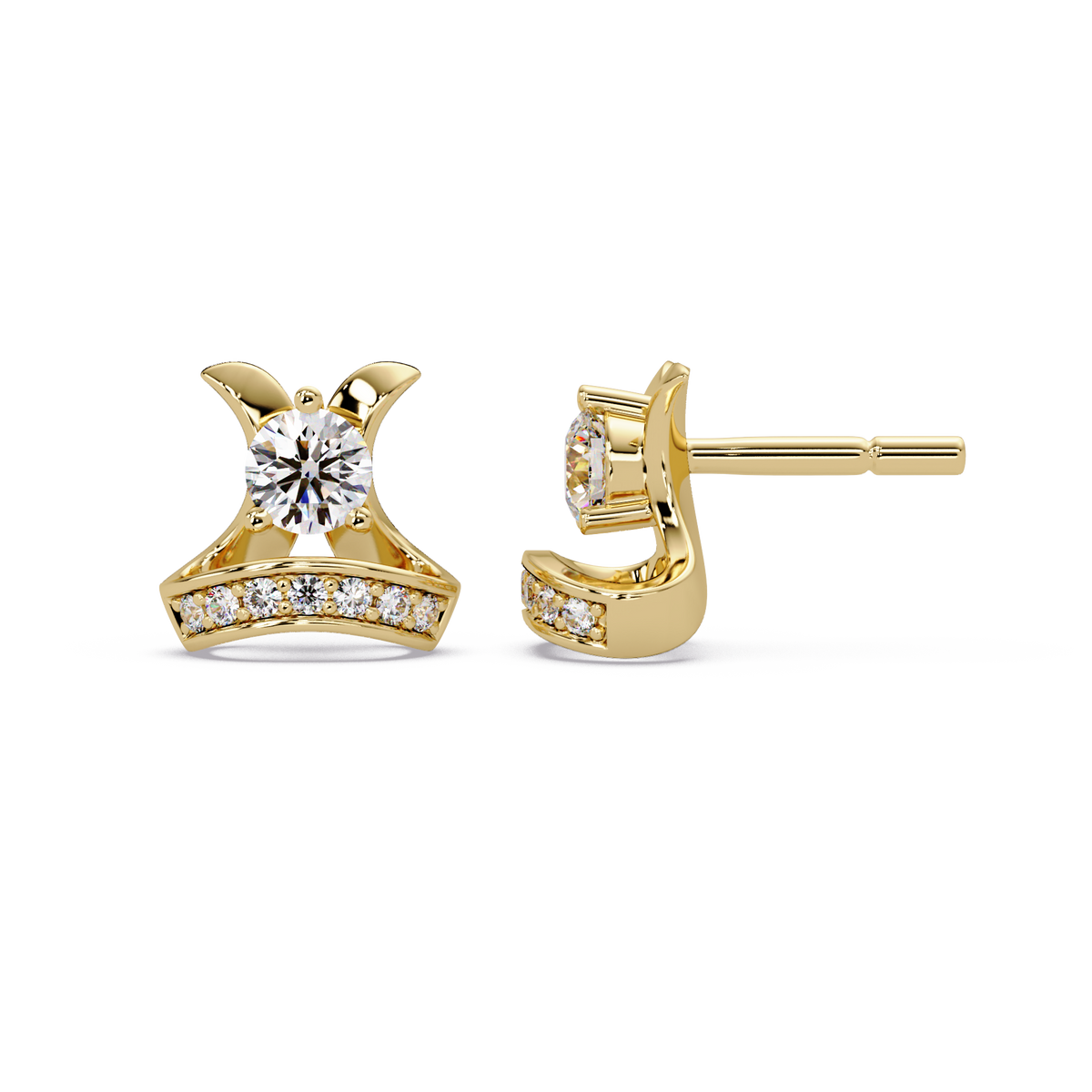 Round Lab Grown Diamond Curved Bar Stud Earrings - HIGHCARAT DIAMONDS