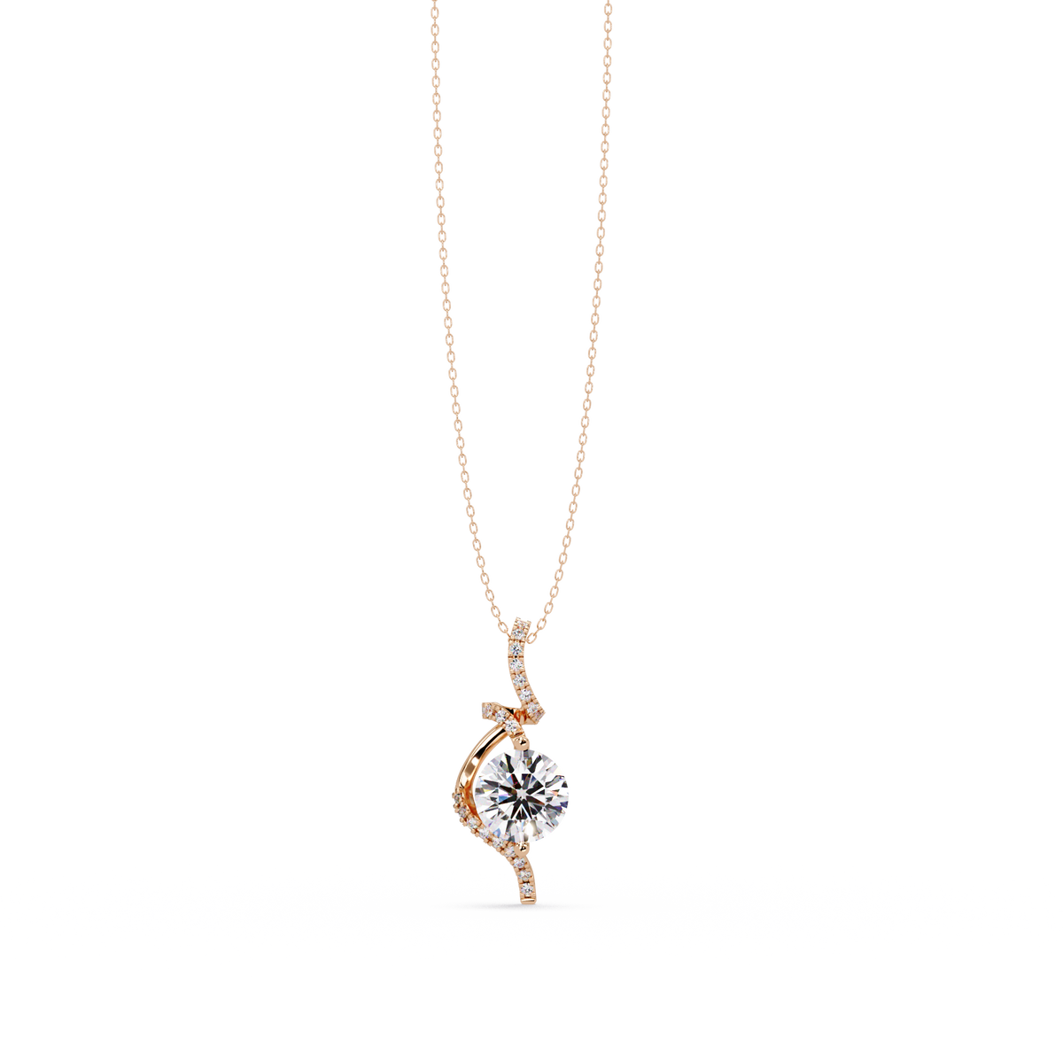 Round Lab Grown Diamond Curved Drop Pendant Necklace - HIGHCARAT DIAMONDS
