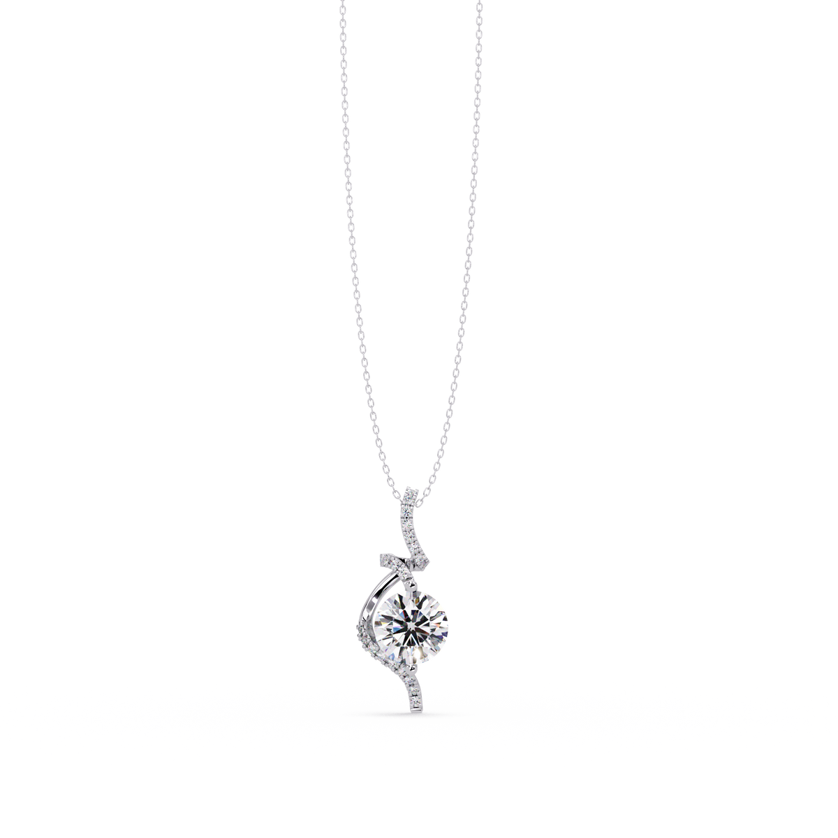 Round Lab Grown Diamond Curved Drop Pendant Necklace - HIGHCARAT DIAMONDS