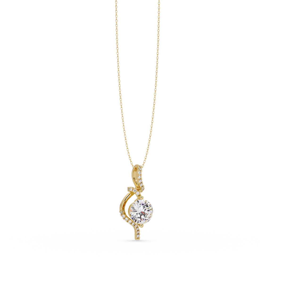 Round Lab Grown Diamond Curved Drop Pendant Necklace - HIGHCARAT DIAMONDS