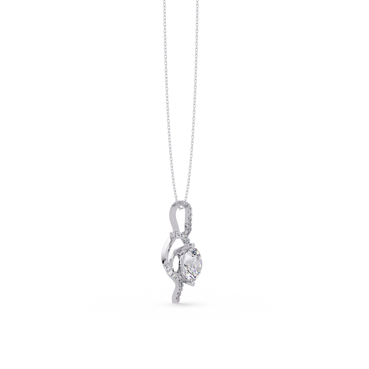 Round Lab Grown Diamond Curved Drop Pendant Necklace - HIGHCARAT DIAMONDS
