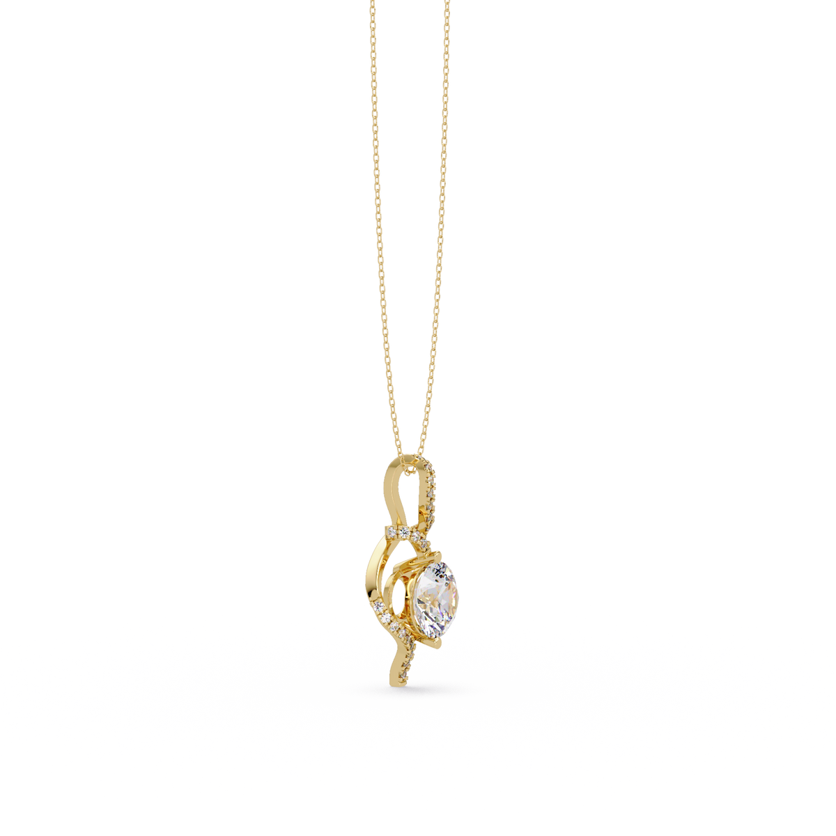 Round Lab Grown Diamond Curved Drop Pendant Necklace - HIGHCARAT DIAMONDS
