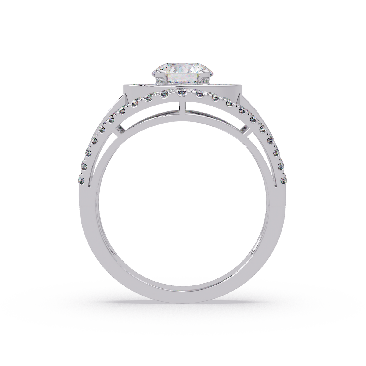 Round Lab Grown Diamond Double Halo Split Shank Ring - HIGHCARAT DIAMONDS