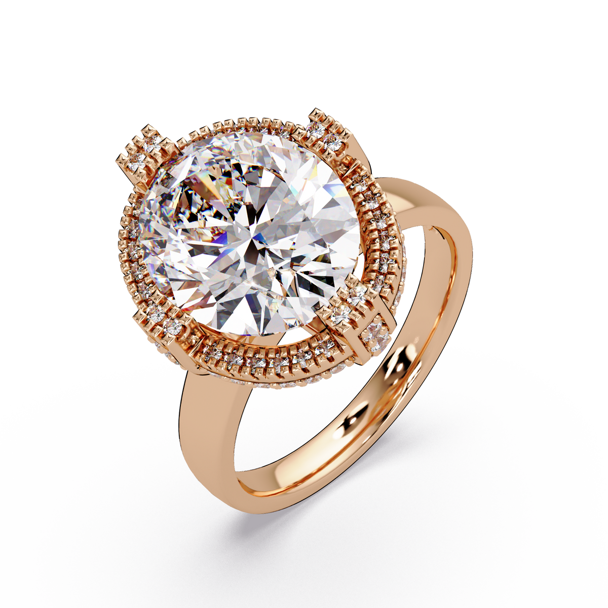 Round Lab Grown Diamond Double Halo Statement Ring - HIGHCARAT DIAMONDS
