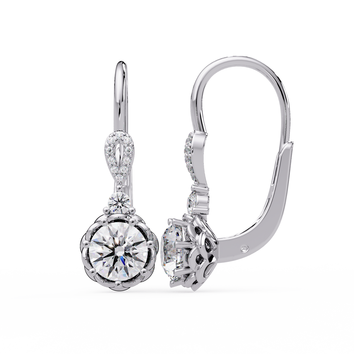 Round Lab Grown Diamond Drop Hoop Earrings - HIGHCARAT DIAMONDS