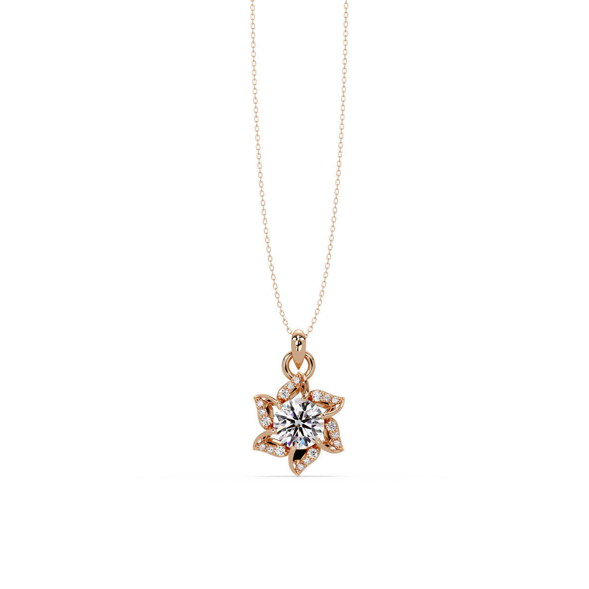 Round Lab Grown Diamond Floral Drop Pendant - HIGHCARAT DIAMONDS