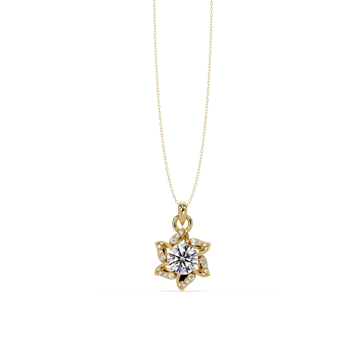 Round Lab Grown Diamond Floral Drop Pendant - HIGHCARAT DIAMONDS