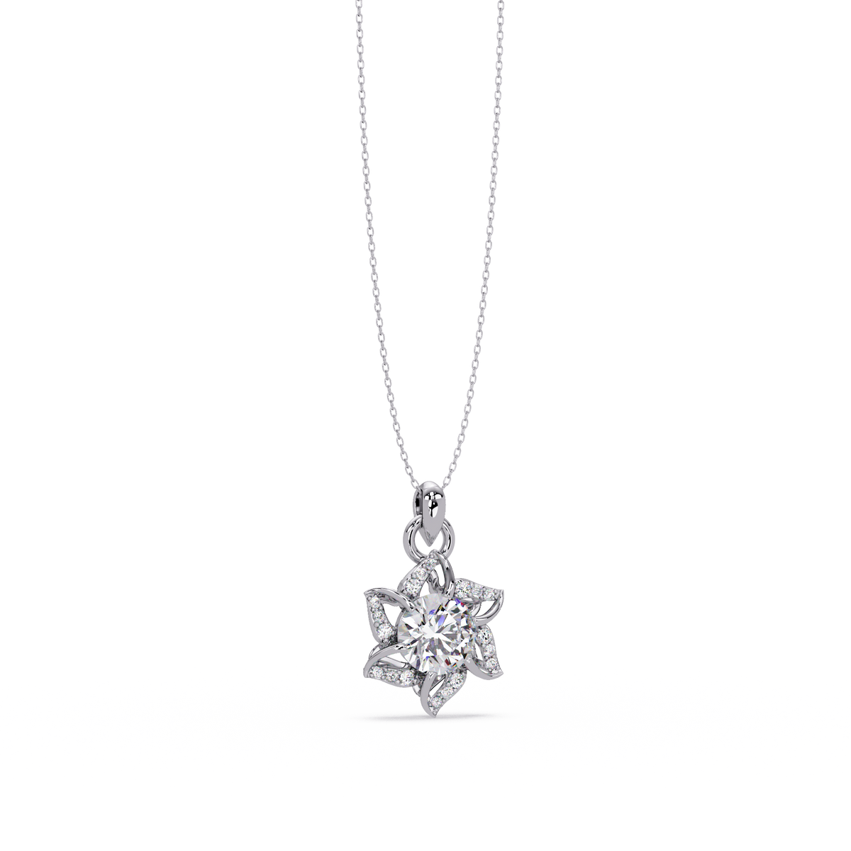 Round Lab Grown Diamond Floral Drop Pendant - HIGHCARAT DIAMONDS