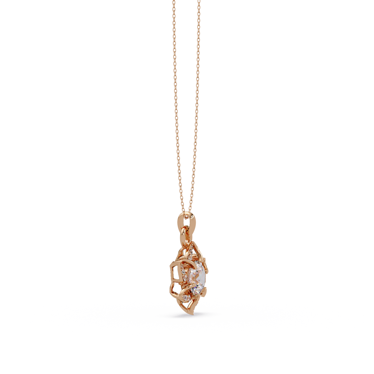 Round Lab Grown Diamond Floral Drop Pendant - HIGHCARAT DIAMONDS