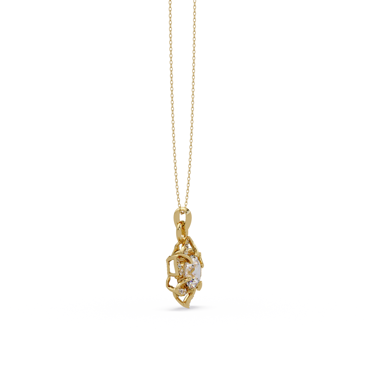 Round Lab Grown Diamond Floral Drop Pendant - HIGHCARAT DIAMONDS