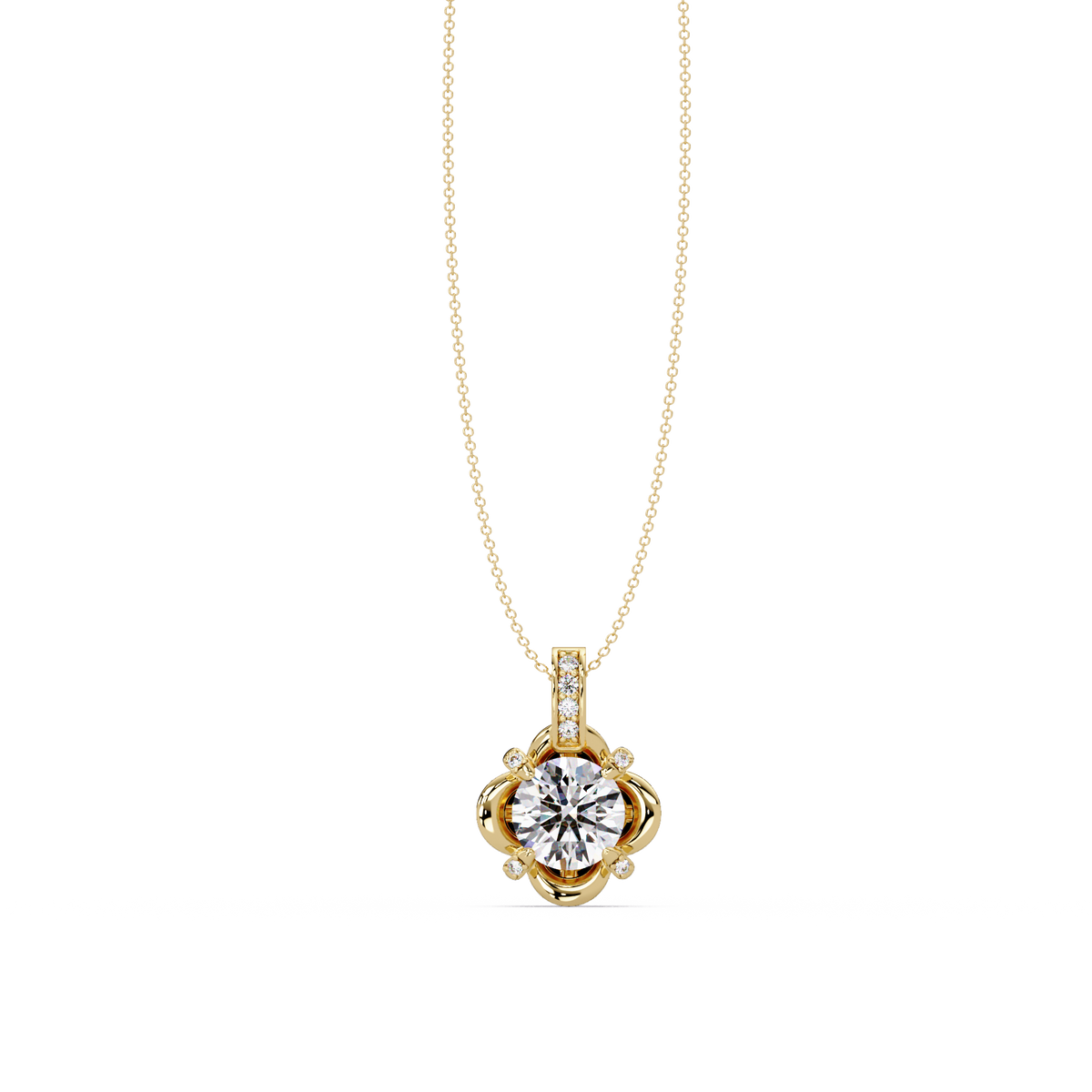 Round Lab Grown Diamond Floral Frame Pendant - HIGHCARAT DIAMONDS