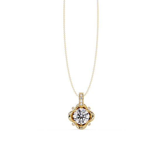 Round Lab Grown Diamond Floral Frame Pendant Front View