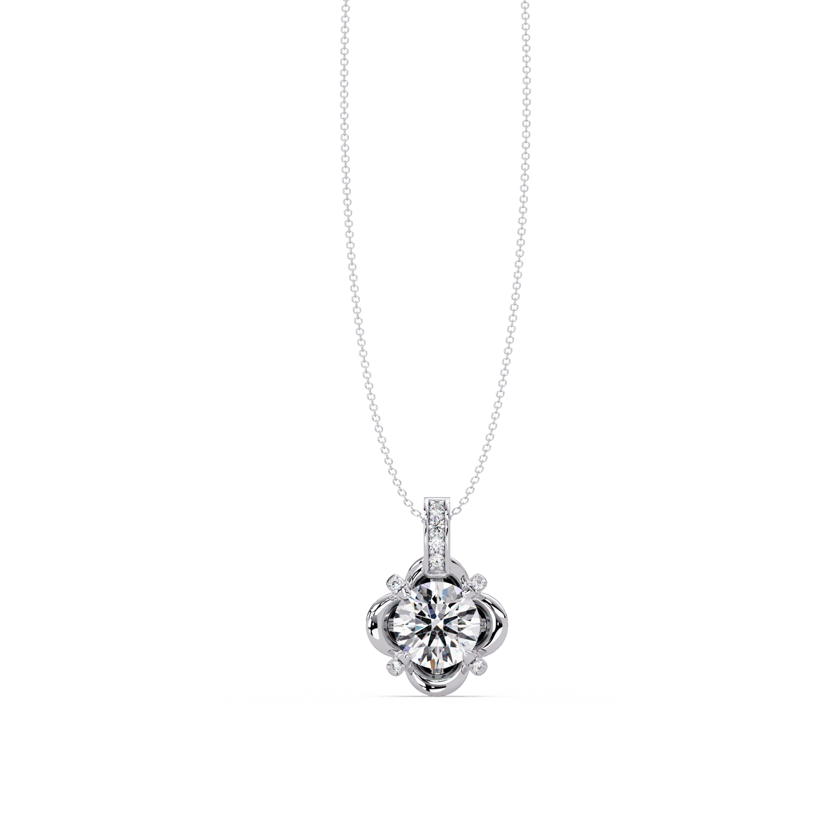 Round Lab Grown Diamond Floral Frame Pendant - HIGHCARAT DIAMONDS