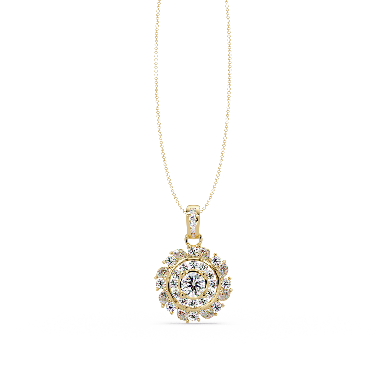 Round Lab Grown Diamond Floral Halo Pendant - HIGHCARAT DIAMONDS