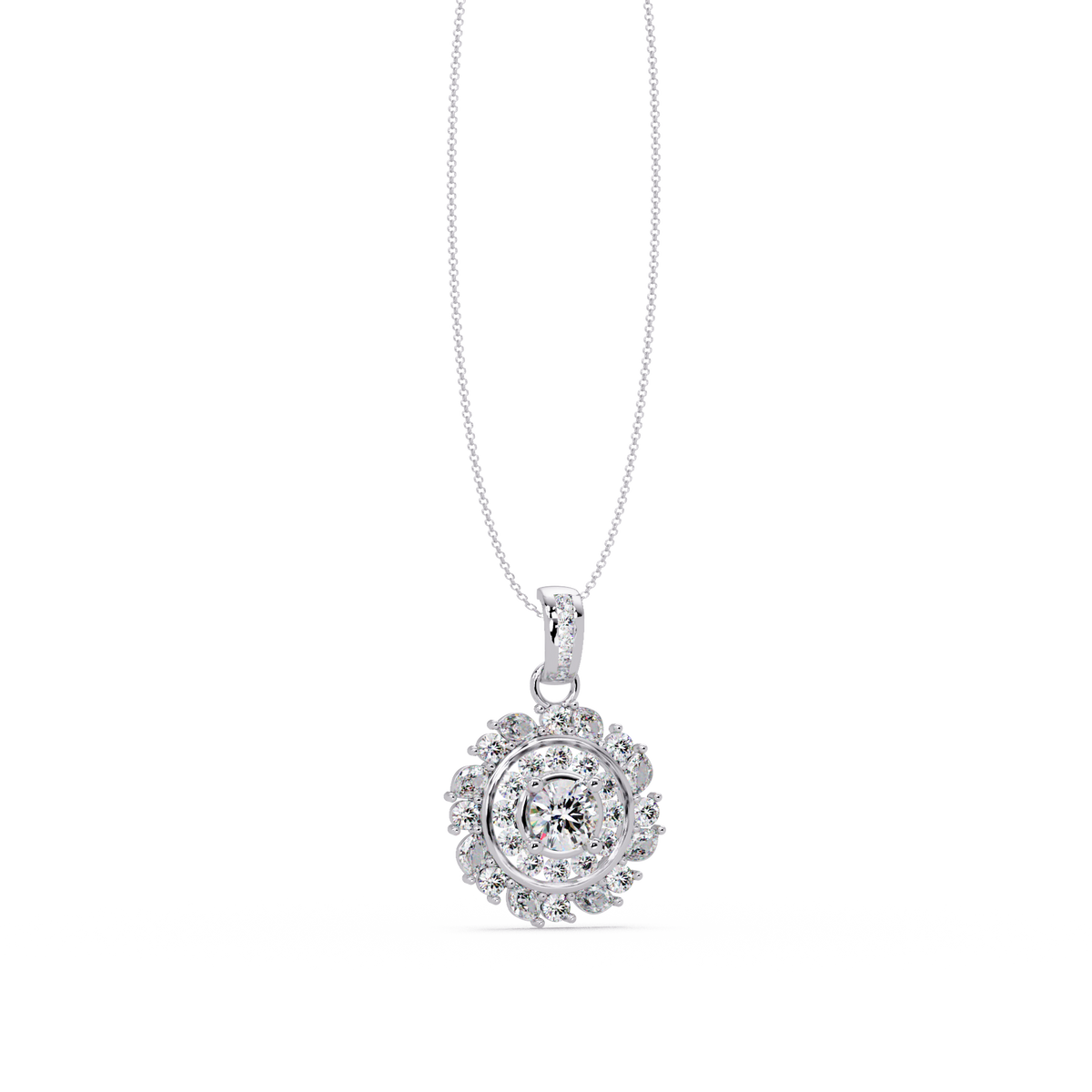 Round Lab Grown Diamond Floral Halo Pendant - HIGHCARAT DIAMONDS