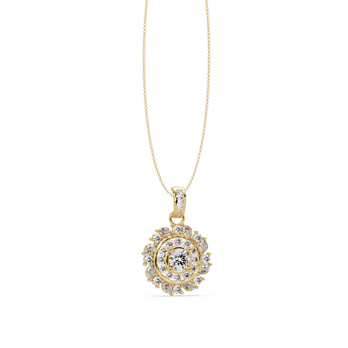 Round Lab Grown Diamond Floral Halo Pendant - HIGHCARAT DIAMONDS