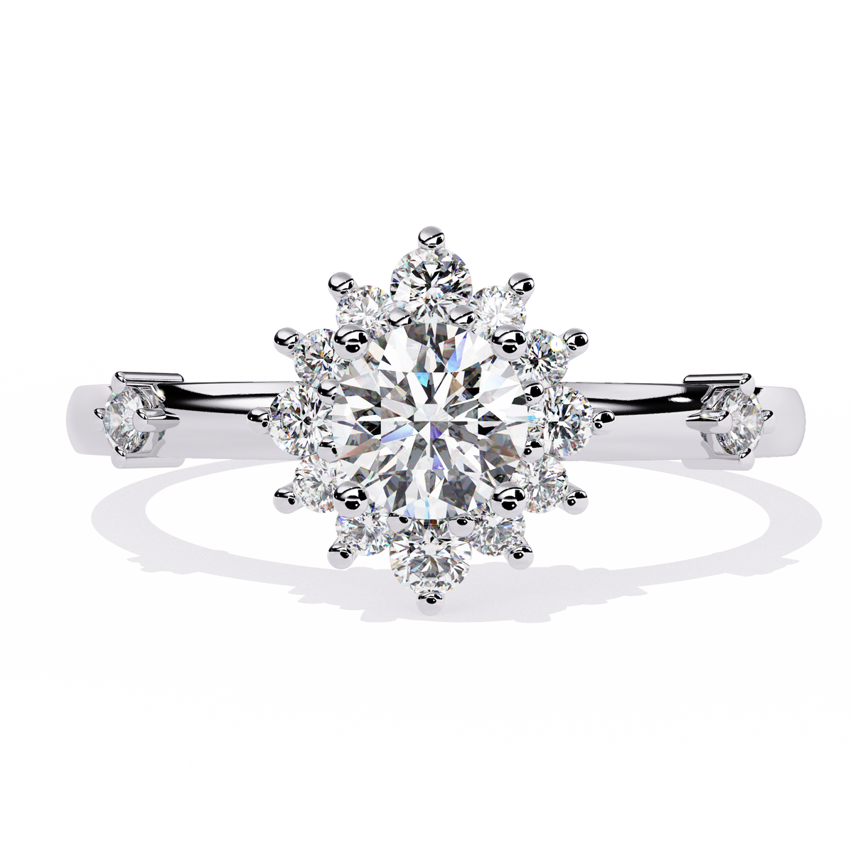 Round Cut Lab Grown Diamond Flower Shape Halo Style Prong Set Miniamlsit Promise Ring Gift For Her - HIGHCARAT DIAMONDS