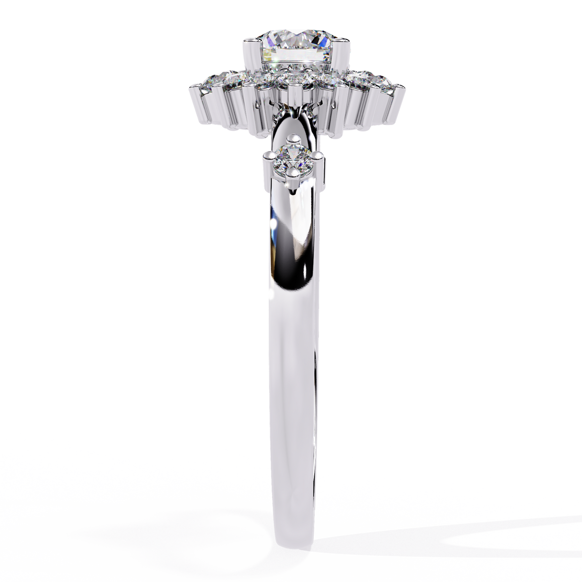 Round Cut Lab Grown Diamond Flower Shape Halo Style Prong Set Miniamlsit Promise Ring Gift For Her - HIGHCARAT DIAMONDS