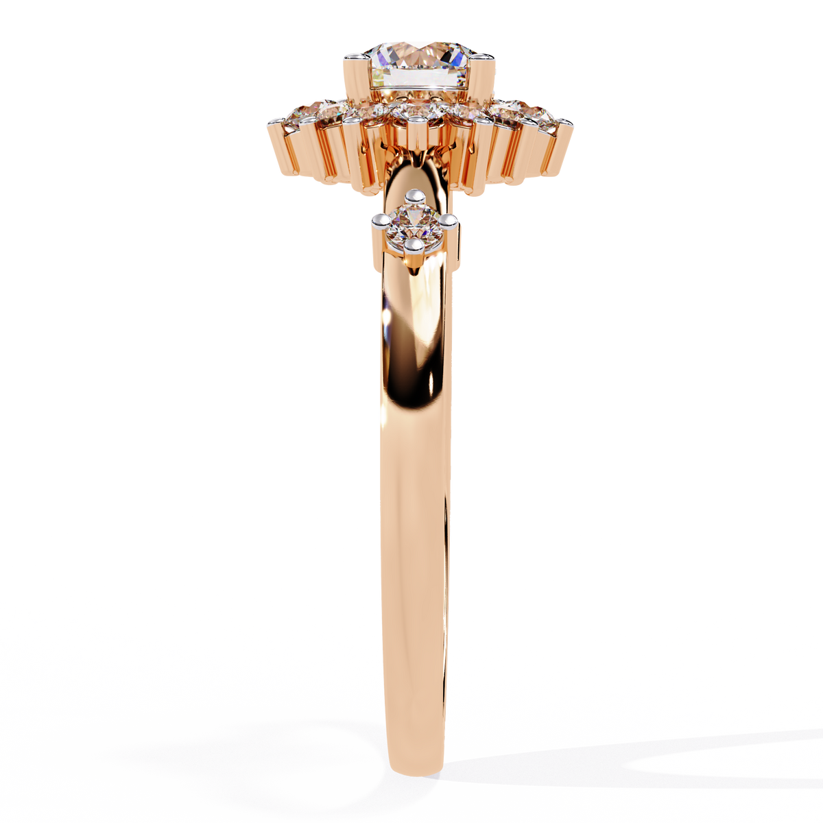 Round Cut Lab Grown Diamond Flower Shape Halo Style Prong Set Miniamlsit Promise Ring Gift For Her - HIGHCARAT DIAMONDS