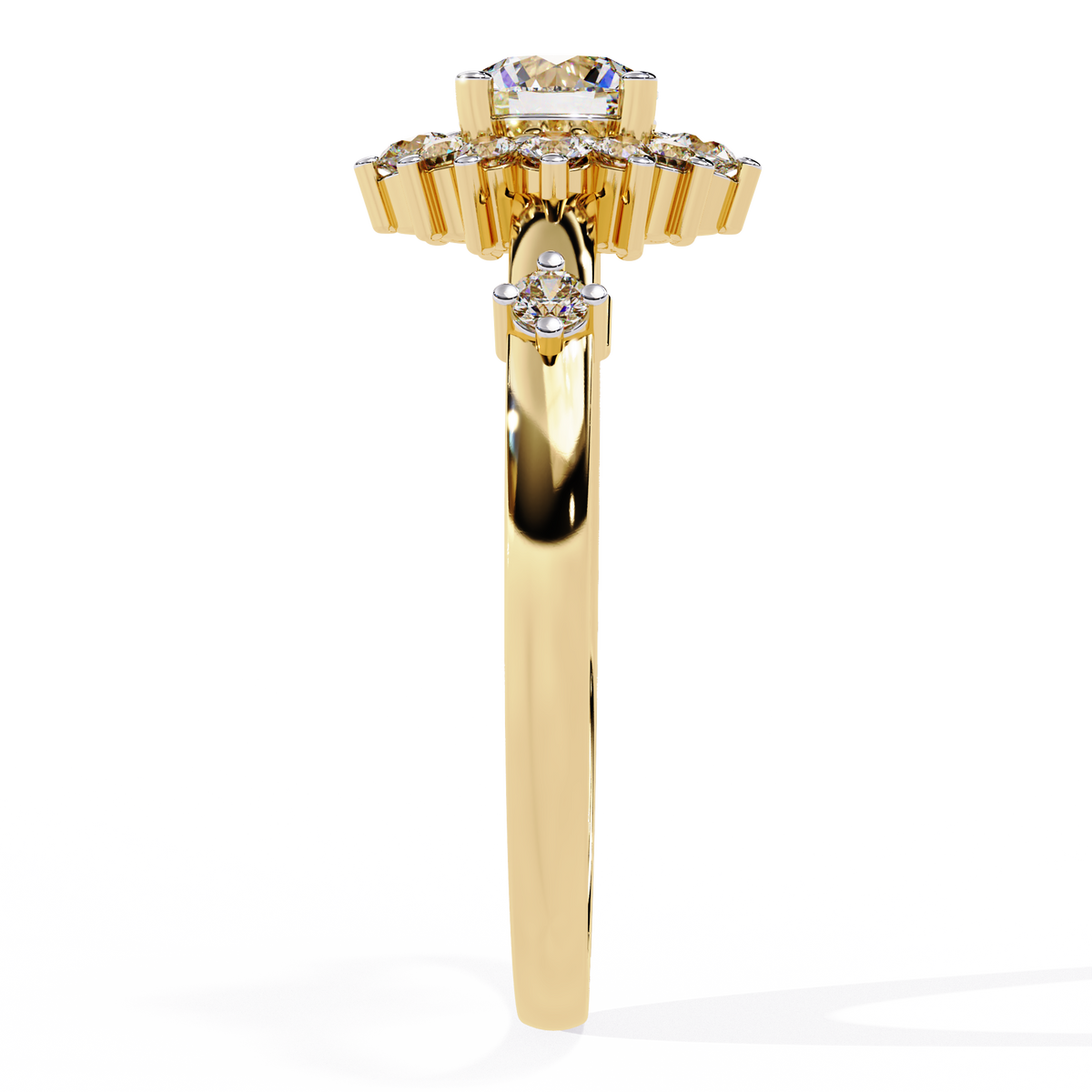 Round Cut Lab Grown Diamond Flower Shape Halo Style Prong Set Miniamlsit Promise Ring Gift For Her - HIGHCARAT DIAMONDS