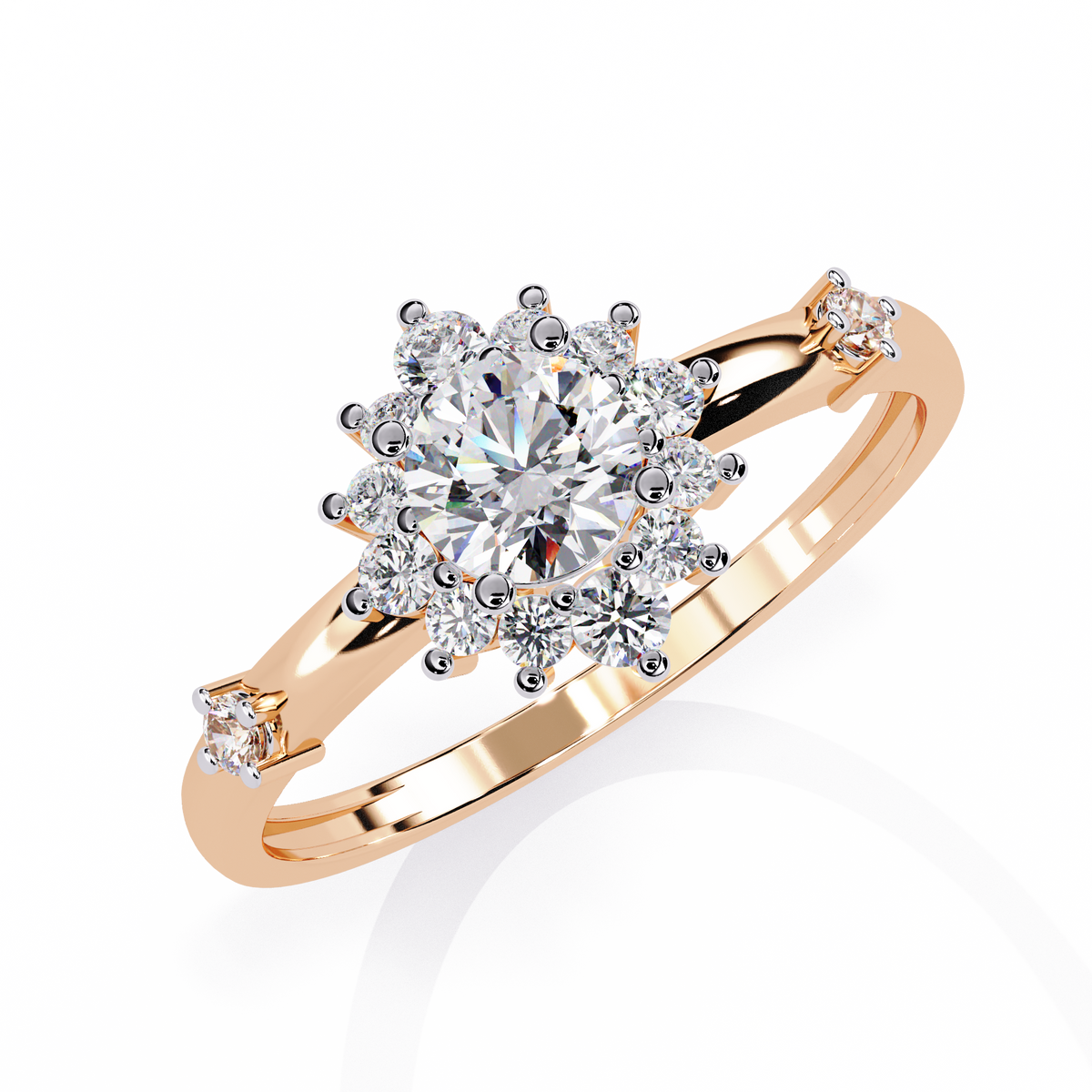 Round Cut Lab Grown Diamond Flower Shape Halo Style Prong Set Miniamlsit Promise Ring Gift For Her - HIGHCARAT DIAMONDS