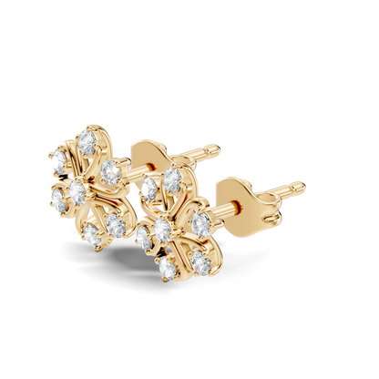 Round diamond floral earrings with soft rose gold setting