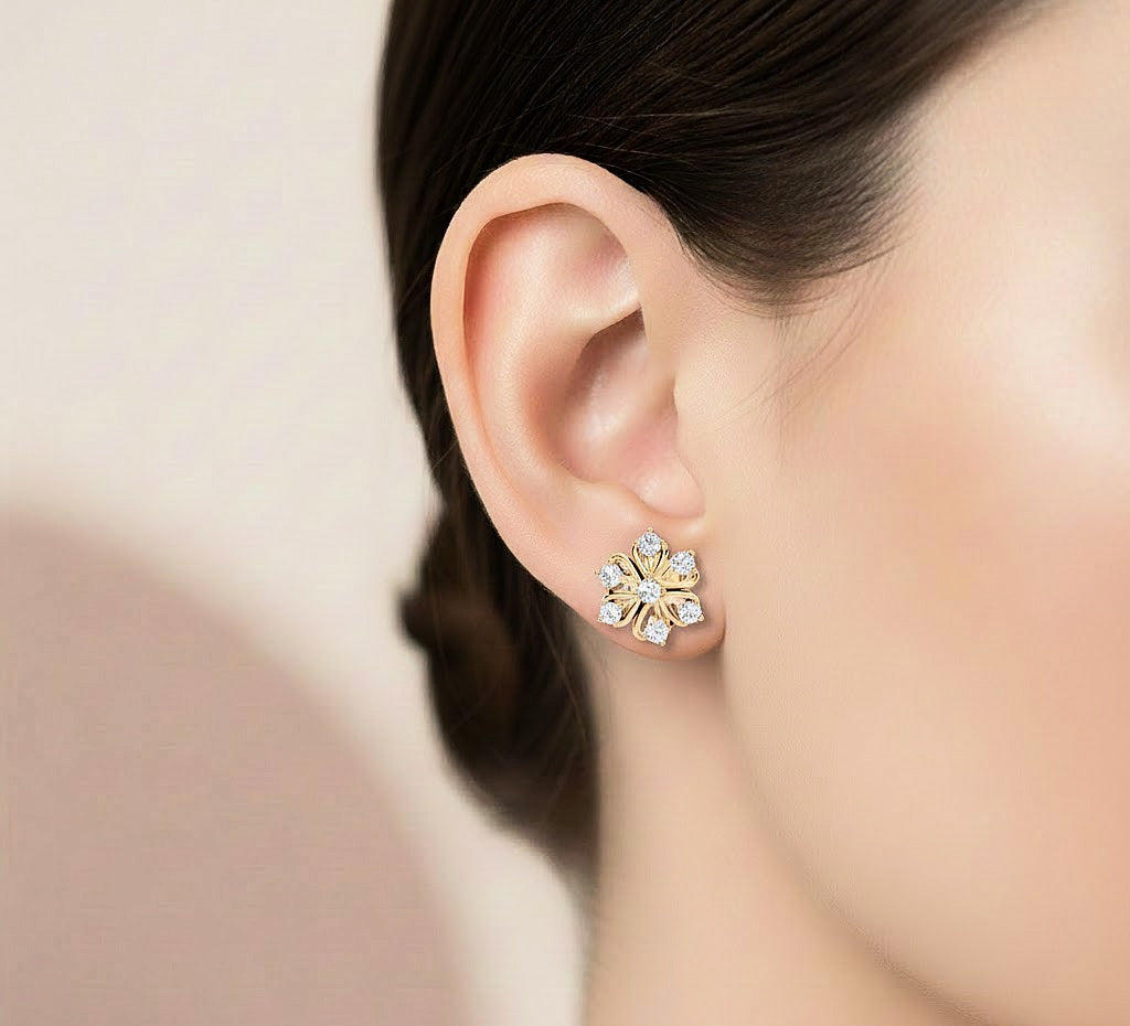 Diamond flower stud earrings with petal inspired setting