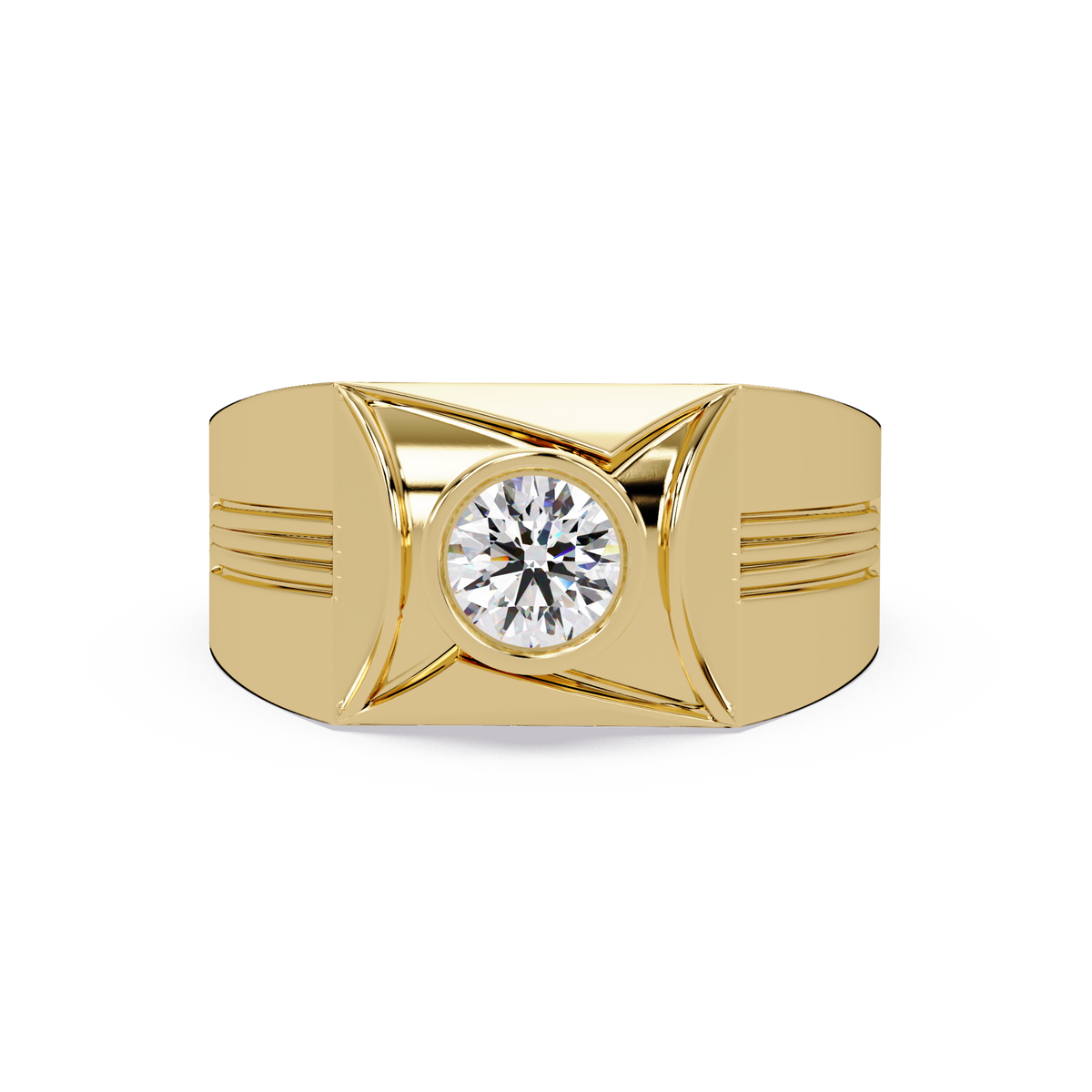 Round Lab Grown Diamond Geometric Bezel Signet Rose Gold Ring - HIGHCARAT DIAMONDS