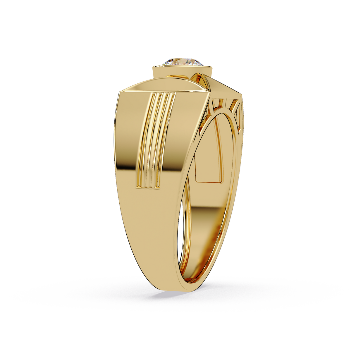 Round Lab Grown Diamond Geometric Bezel Signet Rose Gold Ring - HIGHCARAT DIAMONDS