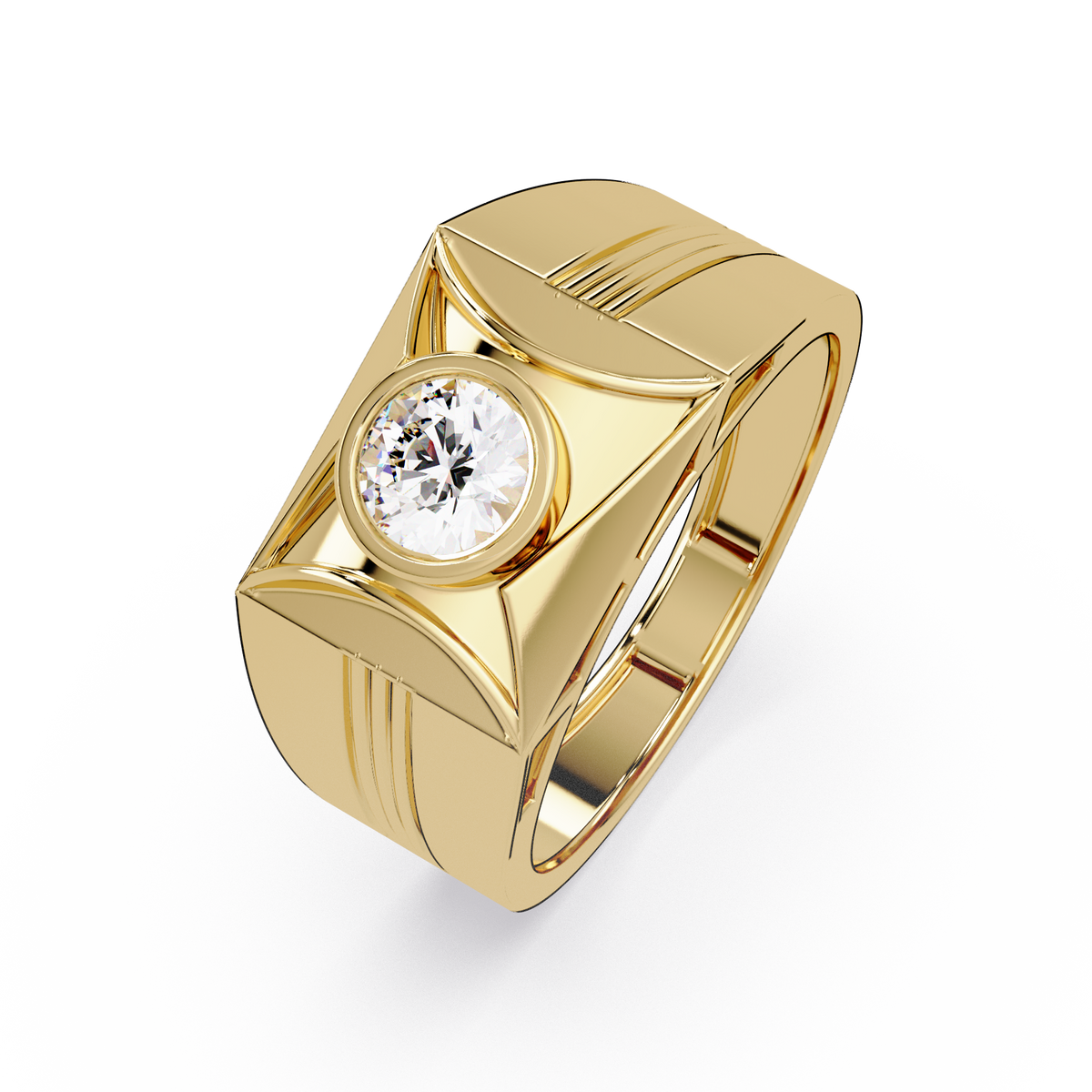 Round Lab Grown Diamond Geometric Bezel Signet Rose Gold Ring - HIGHCARAT DIAMONDS