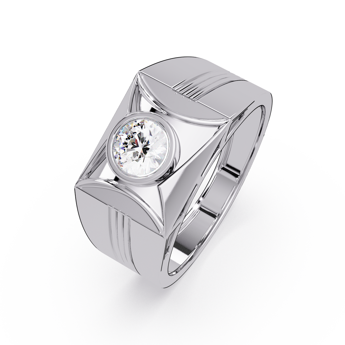 Round Lab Grown Diamond Geometric Bezel Signet Rose Gold Ring - HIGHCARAT DIAMONDS
