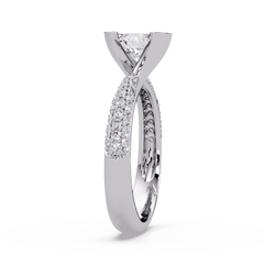 Round Lab Grown Diamond Half Bezel Accented Engagement Ring - HIGHCARAT DIAMONDS