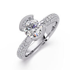 Round Lab Grown Diamond Half Bezel Accented Engagement Ring - HIGHCARAT DIAMONDS