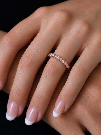 Round Cut Top Grade Lab Grown Diamond Elegant  Half Eternity 18k Solid Yellow Gold  Dainty Handmade Wedding Band - HIGHCARAT DIAMONDS #wearthelook