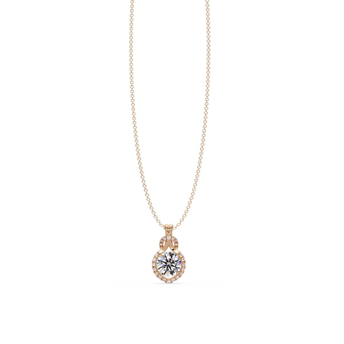 Round Lab Grown Diamond Halo Drop Pendant - HIGHCARAT DIAMONDS