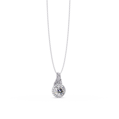 Round Lab Grown Diamond Halo Twist Solitaire Pendant - HIGHCARAT DIAMONDS